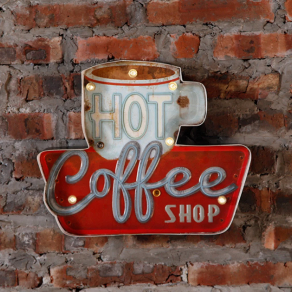 Vintage Coffee Pattern Metal Tin Sign Wall Plaque Art Poster LED Light Box Restaurant Dining Room Decor