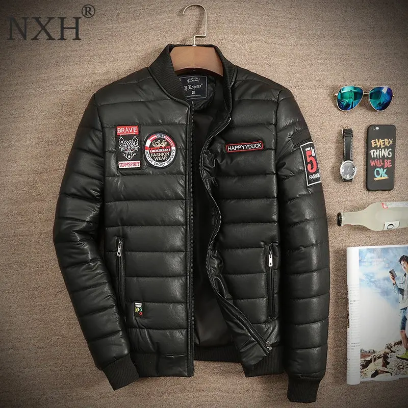 Мужская зимняя куртка из искусственной кожи размеры 45 150 кг|brand leather jacket|leather