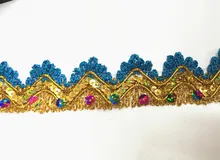 15Yard/lot 3.5cm New colorful Sequin Beaded Lace Trims for CostumeGownsDancing Dresses&DIY Crafts