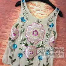 Топ полиэстер Кружева цветочные Camisetas Топы Аутентичные Новые Изысканные цветы майка с пайетками ногтей бисером подложки слинг маленькая рубашка