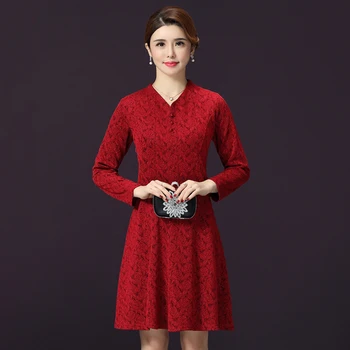

Autumn Wedding Women Dress New Style Winter V-neck Xxxxxl Big Code Designs Female Elegant Fashion Slim Temperament Dresses
