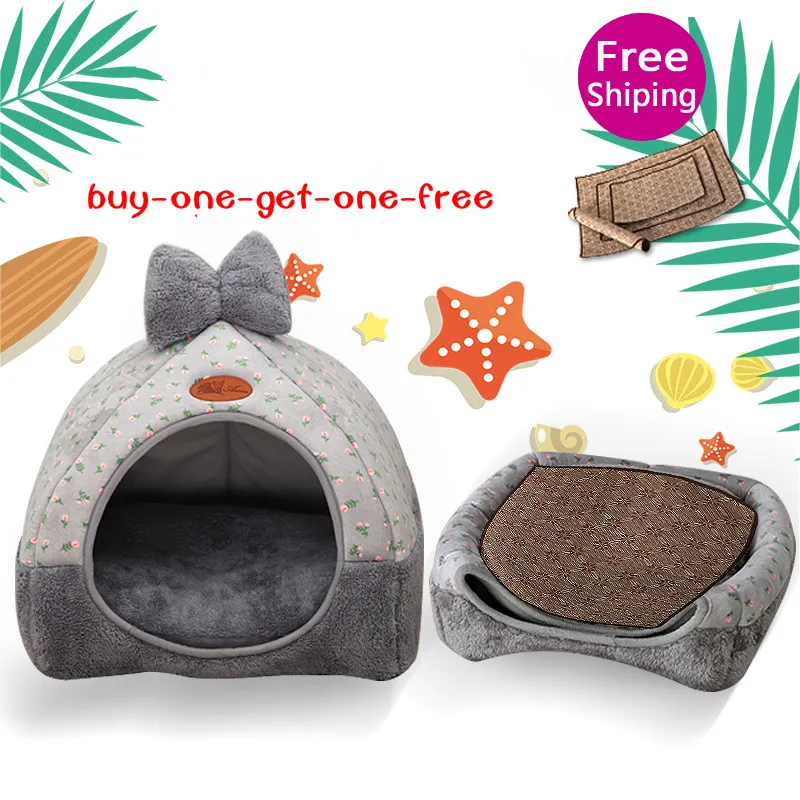 Billige Cartoon Hund Bett Haus Winter Warme Katze Bett Abnehmbare Waschen Chihuahua Kleine Hund Haus