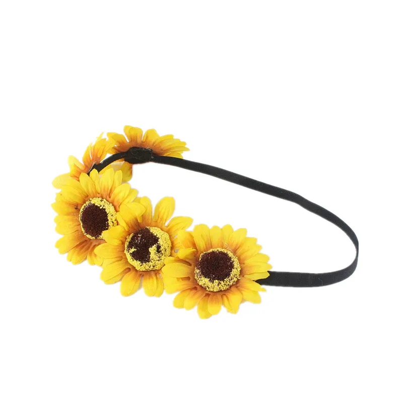 Sugarbay Bohemian Sunflower Headband Festival Stretch hair accessories Elasticity  Wreath Yellow  Flower Crown Women HairBand hair bows for women