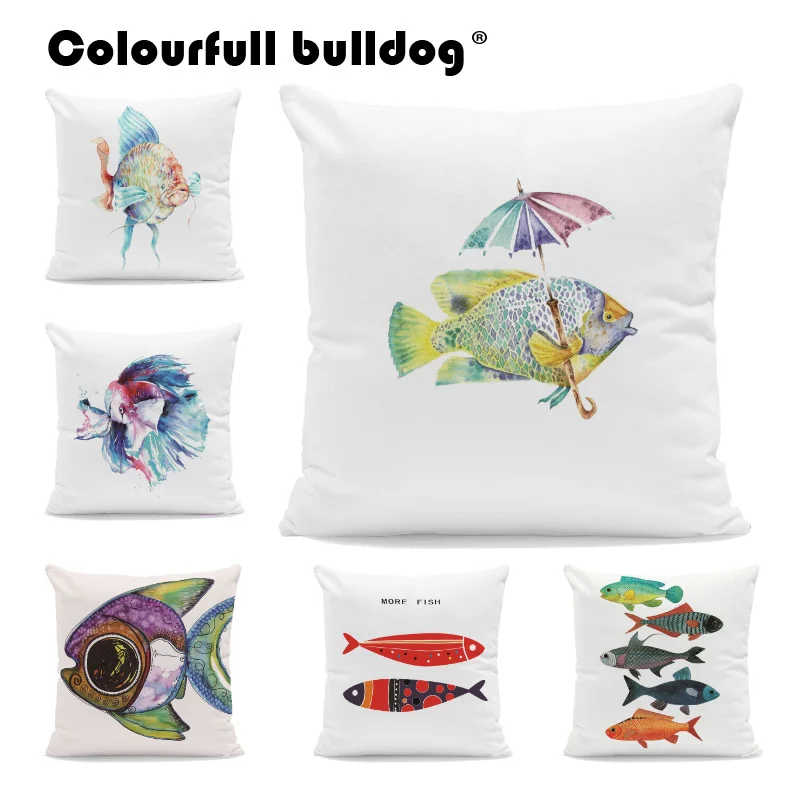

Colorful Striped Dots Circle Fish Pillow Case Green Yellow Cushion Cover Fish Pink Heart-pattern Fish 43*43 cm Living Room Decor