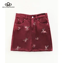 Bella Philosophy Весенняя женская Повседневная мини-юбка с высокой талией Женская прямая юбка с цветочной вышивкой Женская бархатная юбка