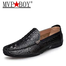 MVP BOY Luxury Brand Alligator Fashion Casual Men Shoes Genuine Leather Black Slip-on Men Loafers Dress Flats for Driving Party цена MVP BOY Luxury Brand Alligator Fashion Casual Men Shoes Genuine Leather Black Slip-on Men Loafers Dress Flats for Driving Party цены онлайн