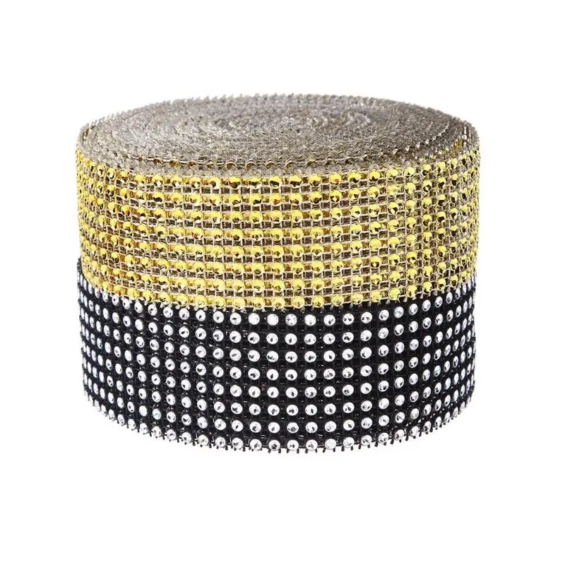 

10 Yards 8 Rows Gold Diamond Mesh Wrap Roll Sparkle Rhinestone Crystal Cake Ribbon Wedding Party Decoration Clothes Trimming