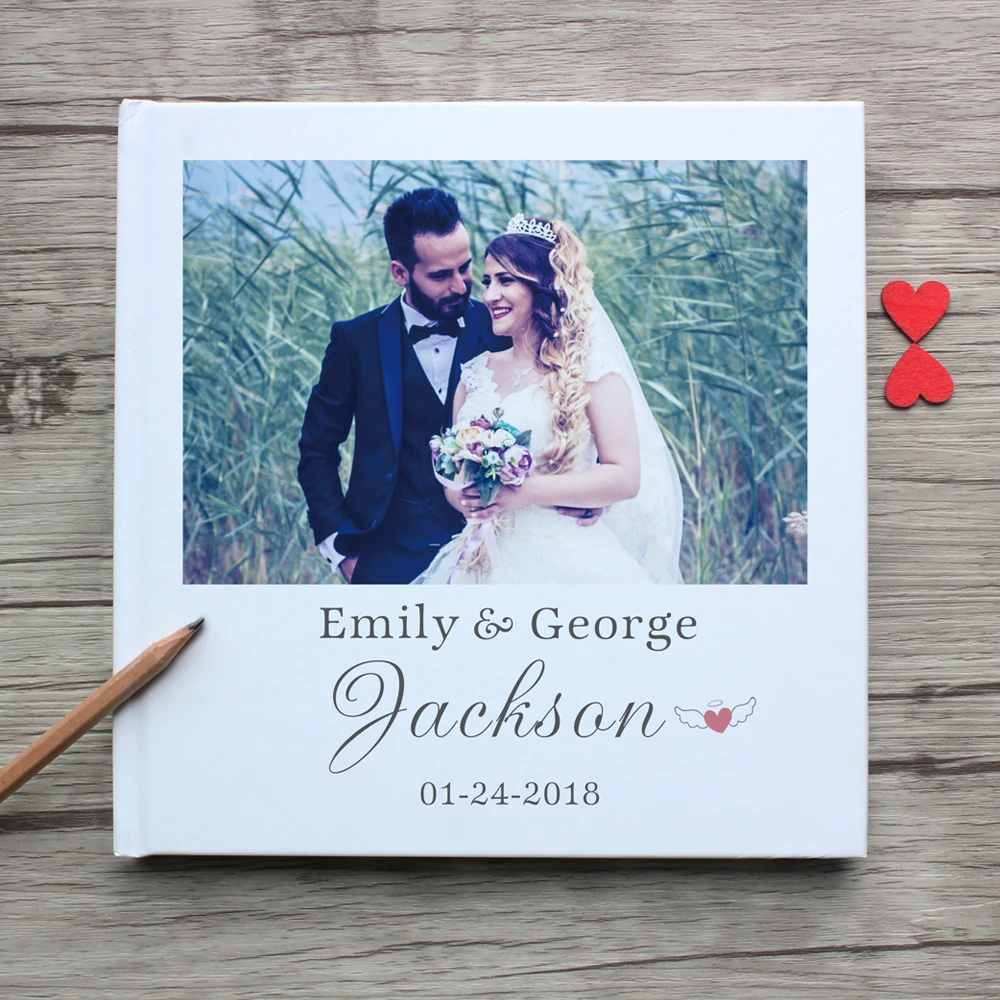 Personalized white wedding guest book,I love you forever,custom anniversary gift guestbook,personalized couple photo album sign