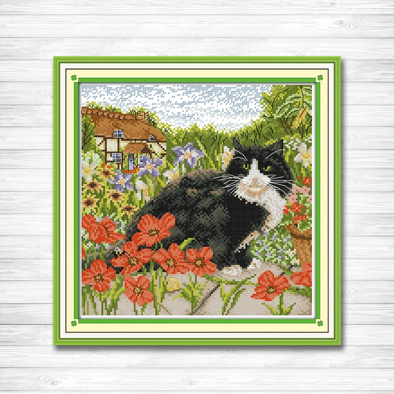 

Black cat and poppy flower painting counted printed on canvas DMC 14CT 11CT chinese Cross Stitch Needlework Sets Embroidery kits