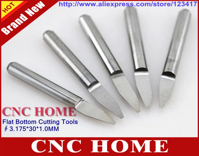 10pcs 30 Degree 1mm Tip Carbide CNC Bits Flat Bottom Milling Cutter V