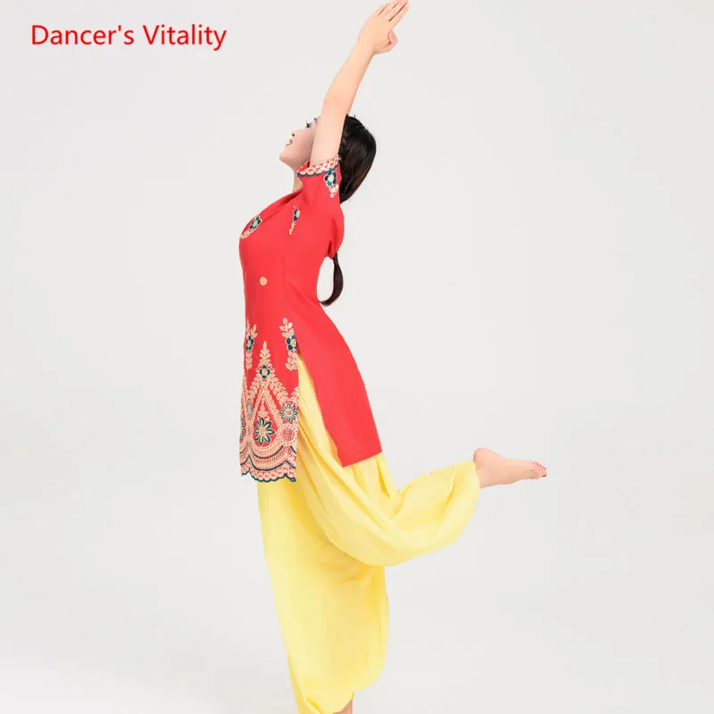 С короткими рукавами ручной работы Вышивка Топы профессиональные женские танец живота топы для индийских танцев танец живота сценическая деятельность одежда
