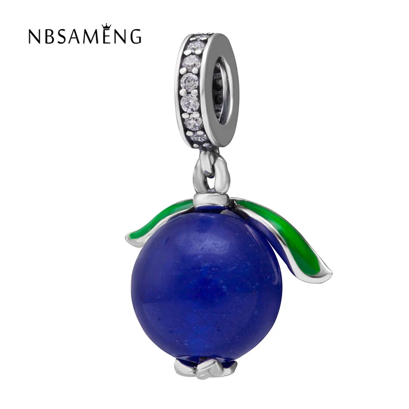 Authentic 925 Sterling Silver Charm Cute Blueberry Pendant Fruit Beads