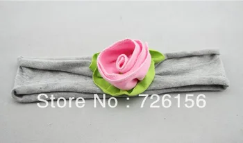 

60pcs/lot Green Cotton Elastic Headband With Rose Flower Baby Hair Flower Photo Props