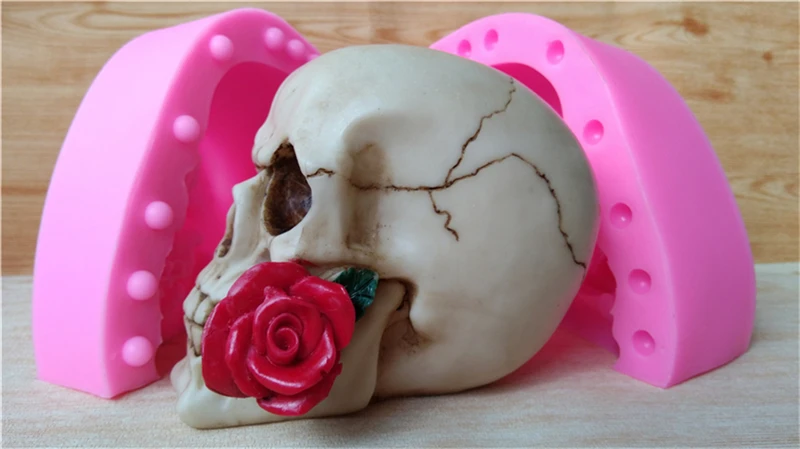 3D череп голова силиконовая форма «Роза» увлажняющая форма для торта для шоколада конфет мыла Свеча Плесень Кухня испечь