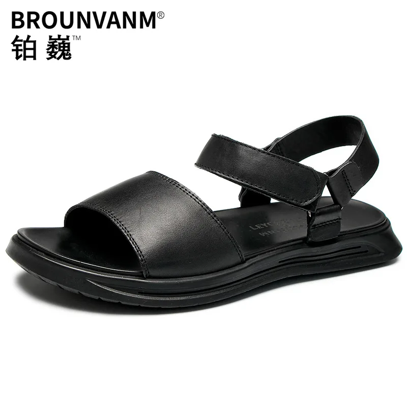 

US Size Men Summer Hook Loop Sandals Rome Style Retro Soft Outsole Casual Beach Shoes Man Real Leather Sandal