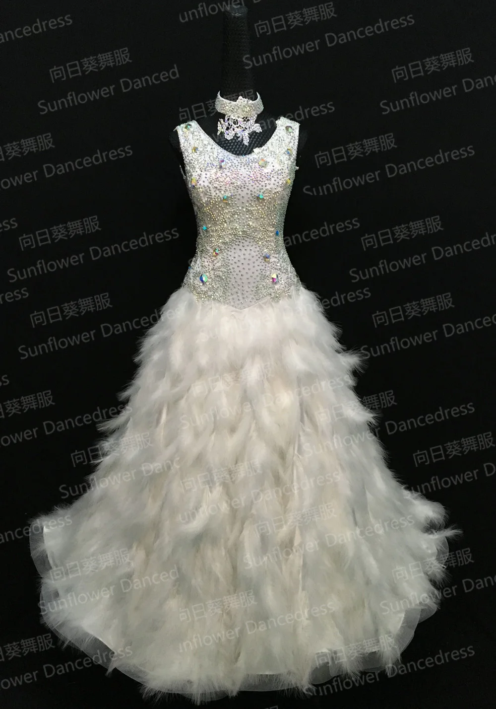 

2017 dress standard Woman Modern Waltz Tango Dress standard Ballroom Competition Costume,white,Feather