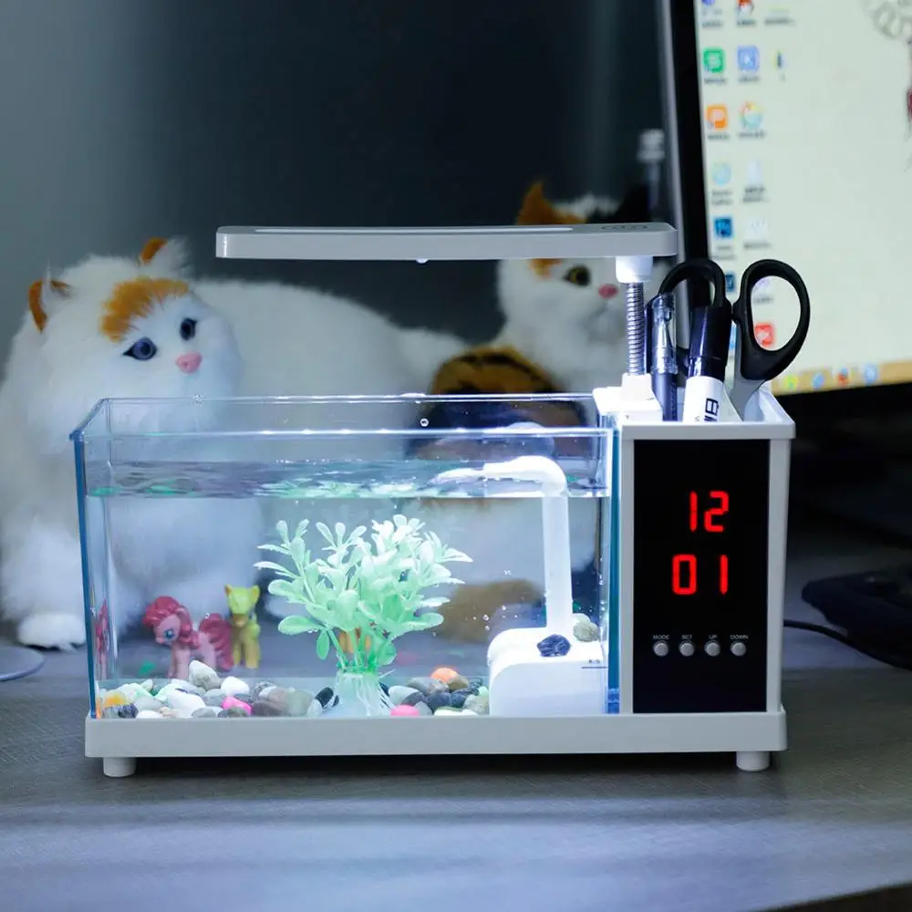 Mini Aquarium Fish Tank USB Aquarium With LED Lamp Light