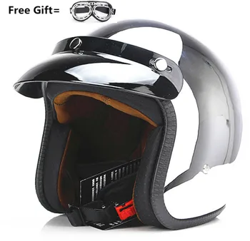 

Chrome Vintage Pilot Style Motorcycle Half Helmet Cruiser DOT Street Legal - Silver (Large) + FREE Goggles