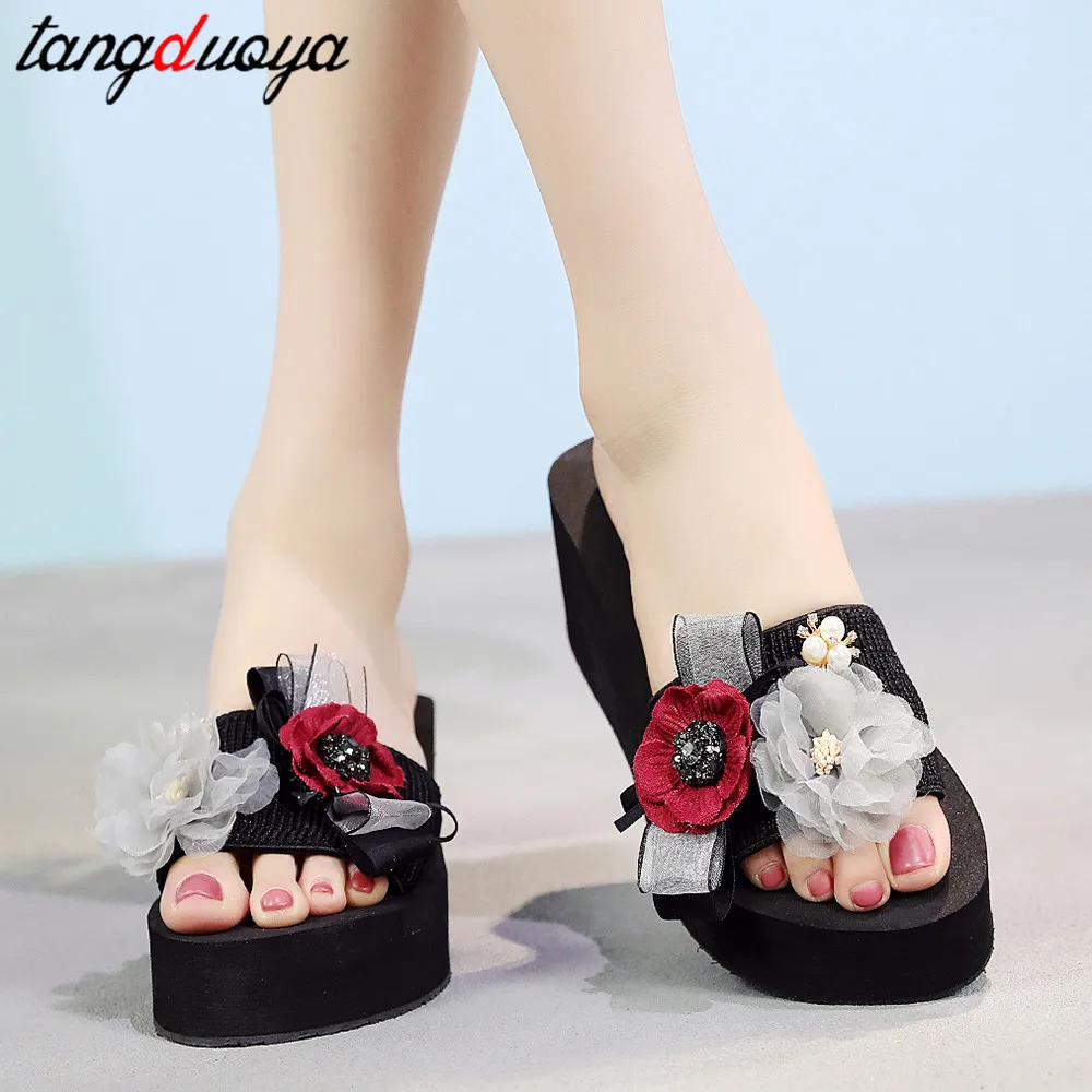 

wedge platform slippers summer shoes women fashion women slippers flip flops flowers chanclas de mujer