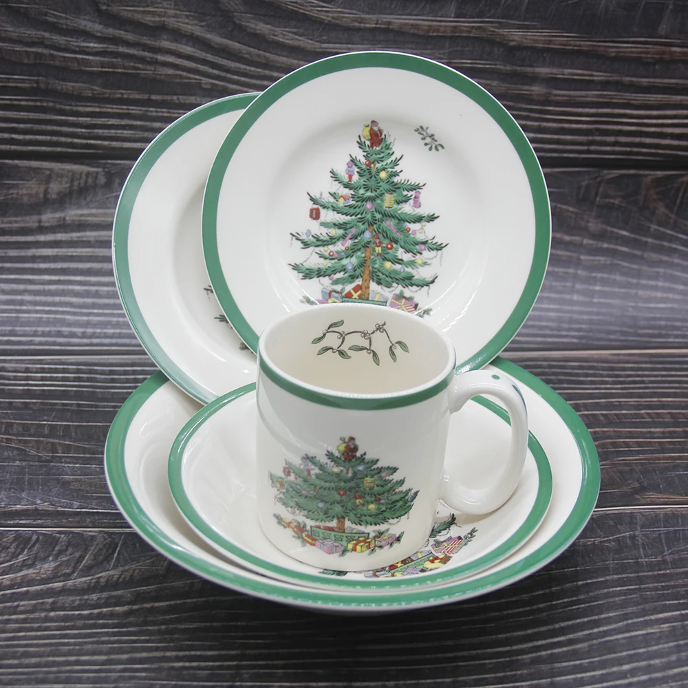 5 pcs/ Set Christmas Tree Ceramic Dinnerware Set Breakfast Plate Beef Dishes Dessert Dish Fruit Snack Plate Simple