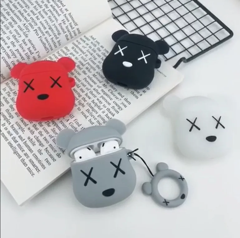 

For Apple Airpods 2 1 Accessories Protect 3D Cartoon Bear Dog Bluetooth Earphone Soft Silicone Case with Ring For AirPods Cover