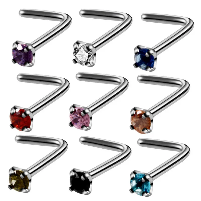 

Hot Sale Stainless Steel Crystal Nose Ring Earring Body Piercing Multicolor Nose Studs Women Men Stud Jewelry wholesale