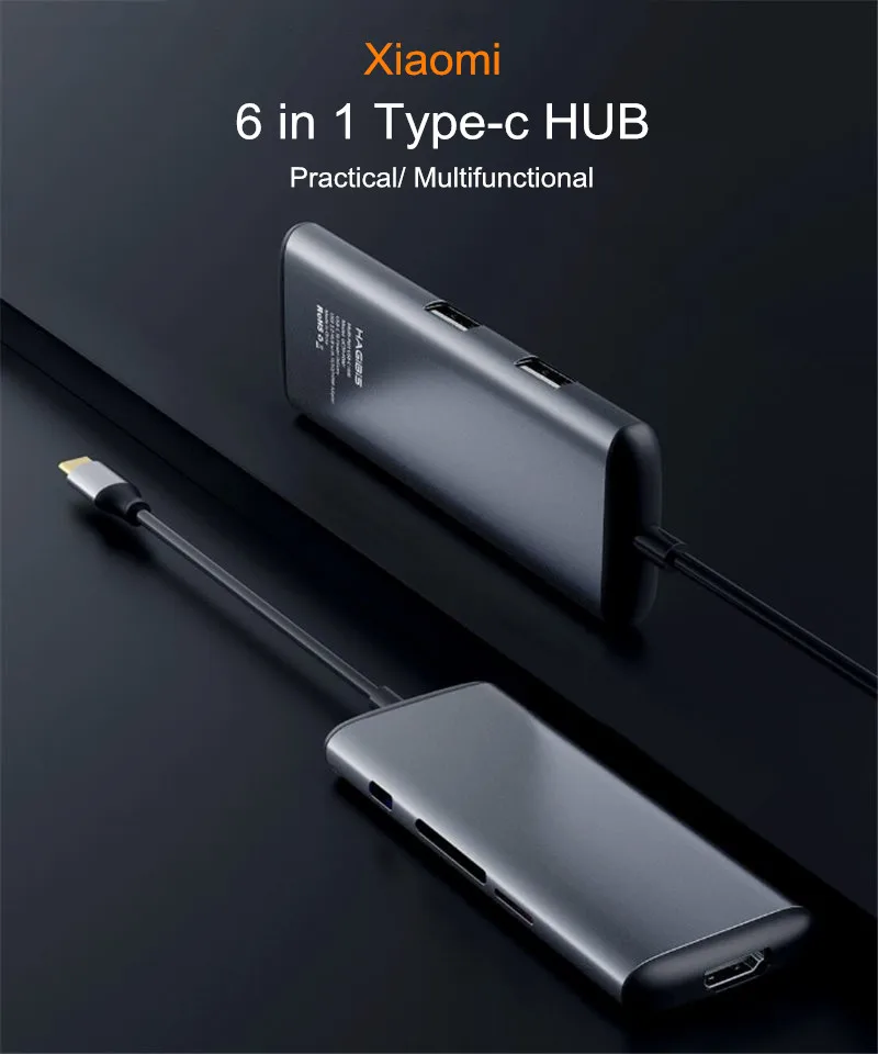 Многофункциональный конвертер Xiaomi hagибис type-C, двойной USB 3,0, адаптер для передачи данных, HDMI, SD, TF, для компьютера Macbook, samsung