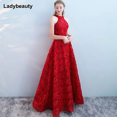 Большие размеры, красные шелковые длинные вечерние платья с бисером,, вечернее платье с открытой спиной и лямкой на шее, вечерние платья - Цвет: Красный