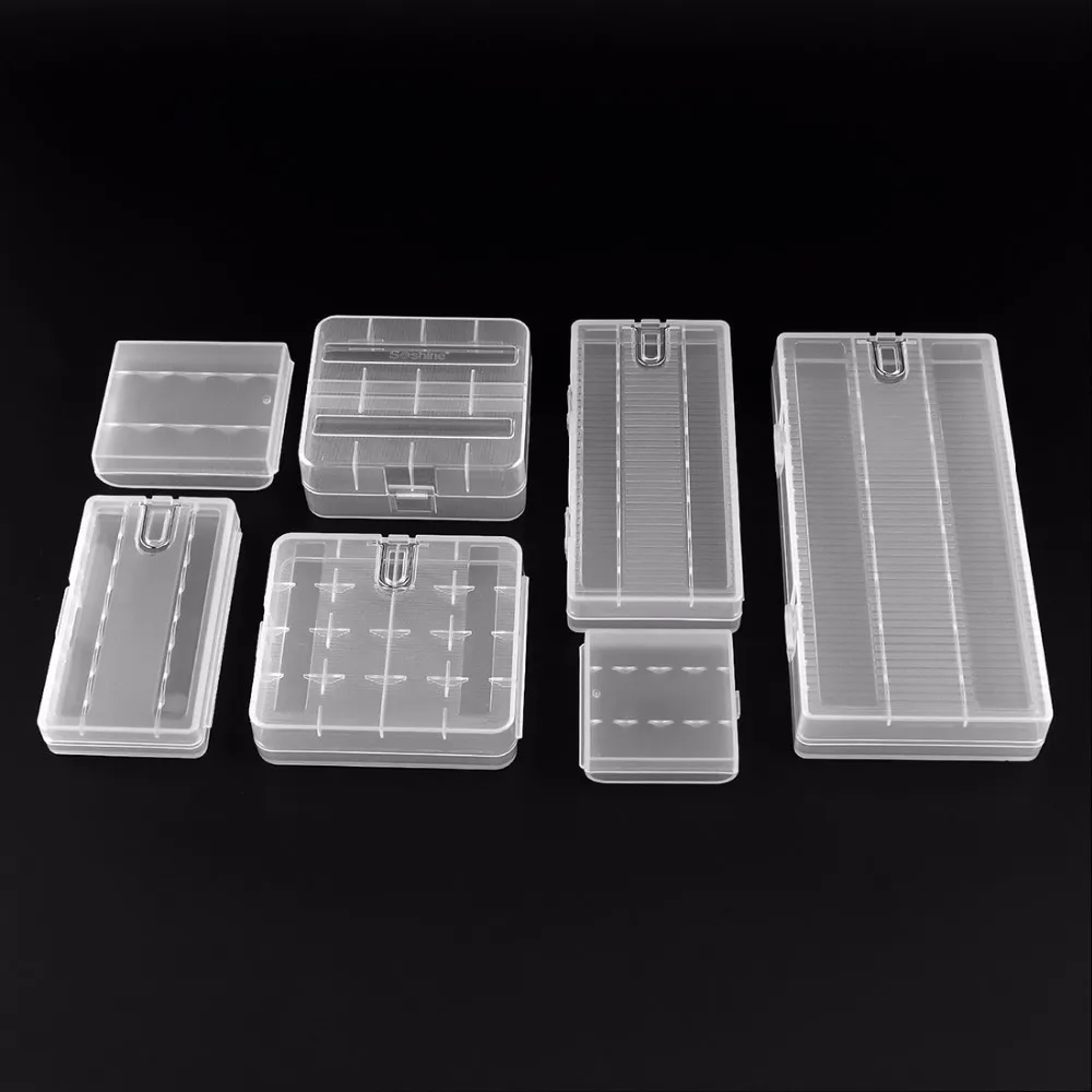 

Battery Case PVC Material 7 Type Transparent Hard Plastic Battery Storage Boxes with A Hook for 18650 26650 AA AAA Battery