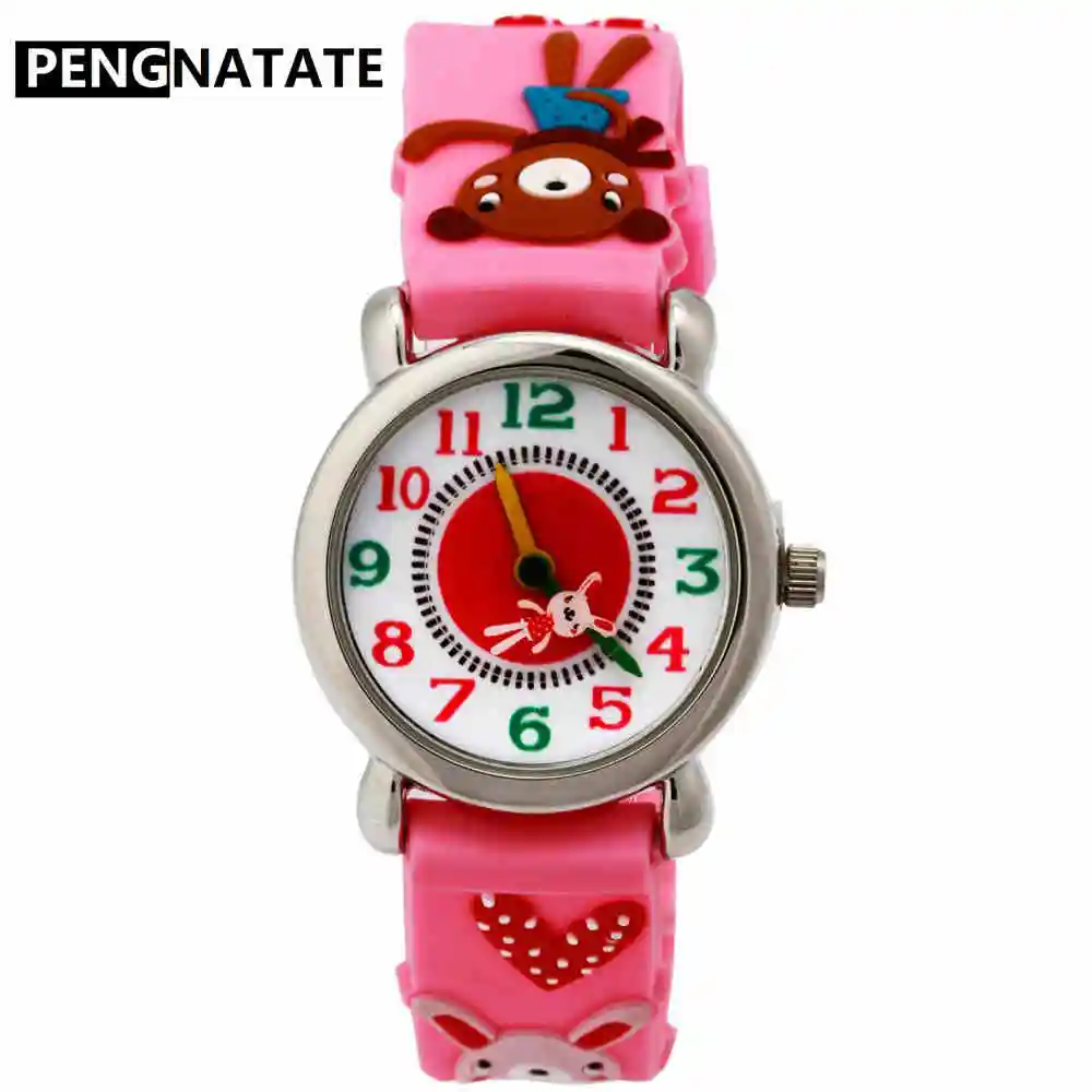 PENGNATATE Kids Watches Girl Fashion Gift Cute Pink Waterproof Strap 3D