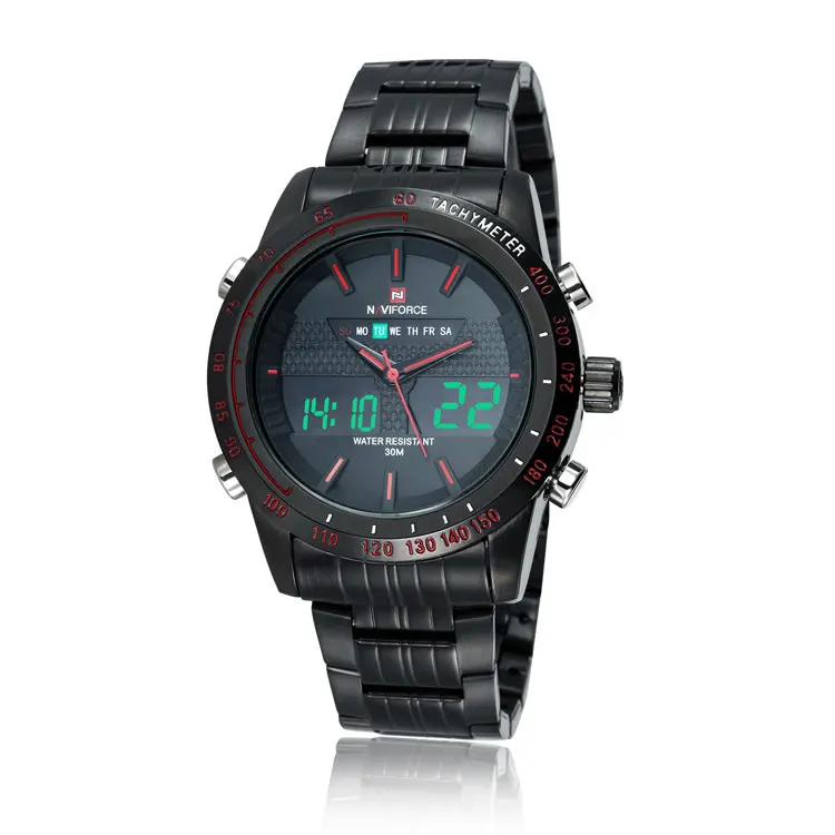 NAVIFORCE Топ бренд для мужчин s спортивные часы для мужчин нержавеющая сталь аналог цифровой светодиодный часы jam tanga часы Relogio Masculino - Цвет: black red