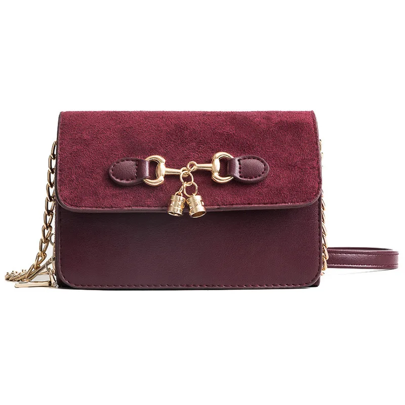 

Women suede handbag new small chain shoulder bag retro vintage satchel ladies purse with 2 adorable bell
