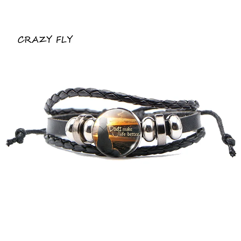 Магазин Crazy Fly Dog делает жизнь лучше картина винтажная Мужская Черная кожа сплав 18