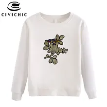 Civichic Этническая Вышивка Для женщин Топы корректирующие свободные Сгущает пуловер Женский хлопковая Футболка harajuku теплая толстовка o Средства ухода за кожей Шеи BTS футболка wlt49