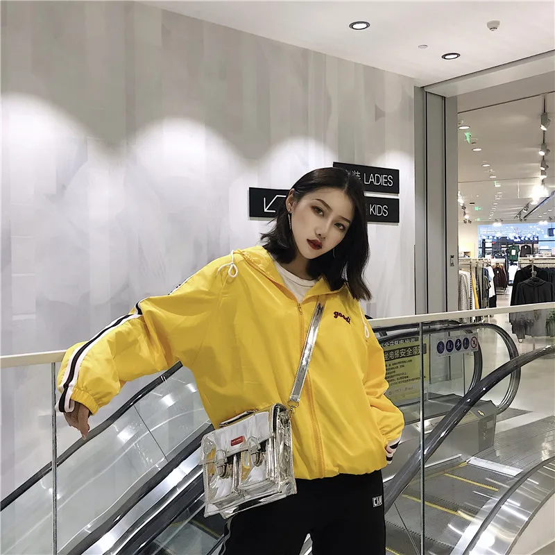 lower price  Basic Jackets Women Harajuku Couple Clothes Windproof Elastic Cuff Loose with Hat Zipper Summer Jac