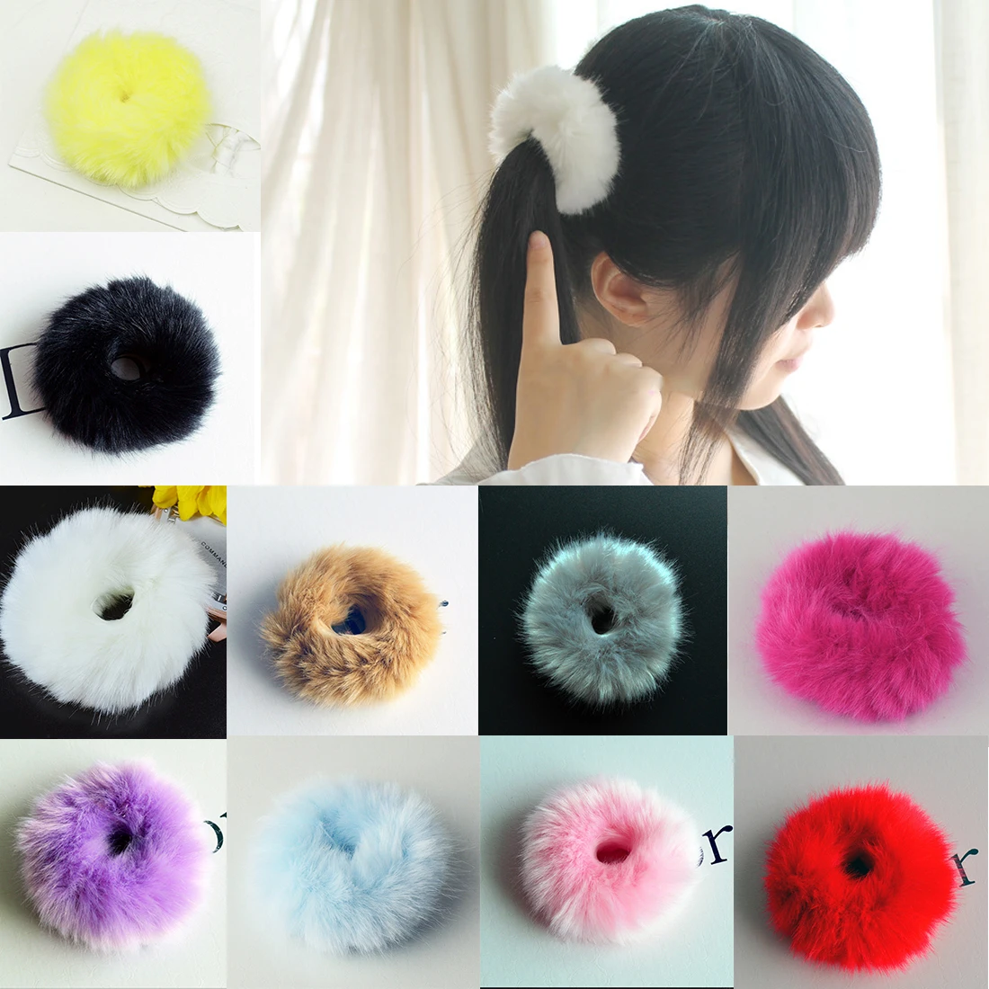 

2pcs Cute Trendy Warm Soft Women Girls Hairband Fake Rabbit Fur Elastic Hair Bands Girls Hair Accessories Rubber Hair Band
