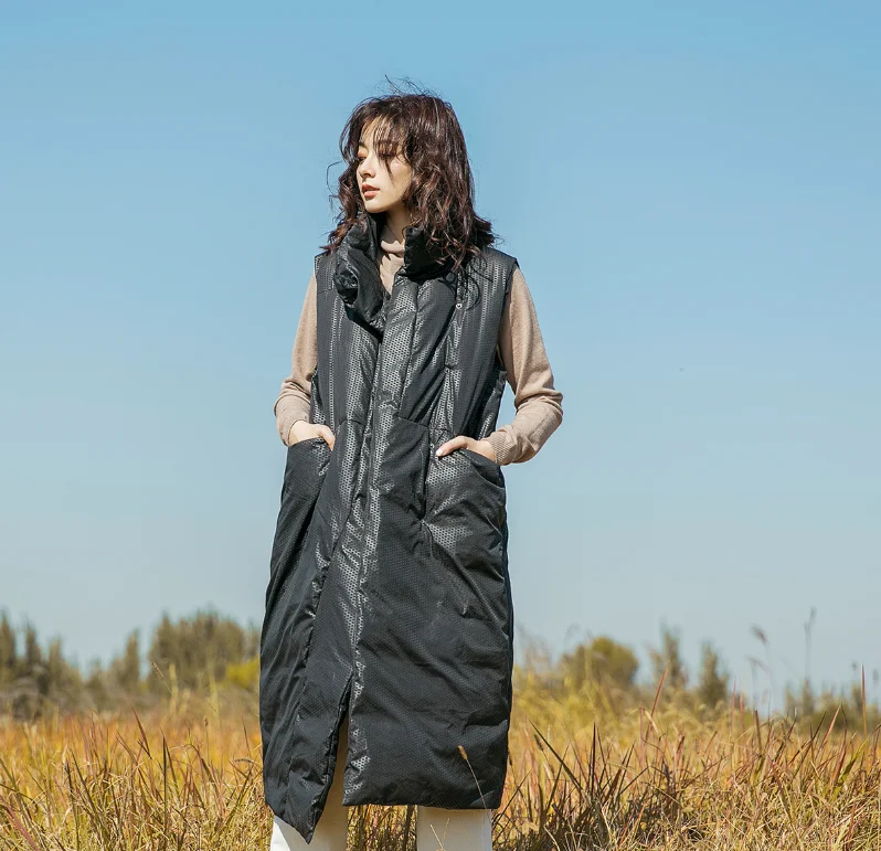 

Autumn Winter jackets Fashion Women Slim-type Sleeveless Tops New Turtleneck irregular Button pocket Blended Ladies jackets Coat