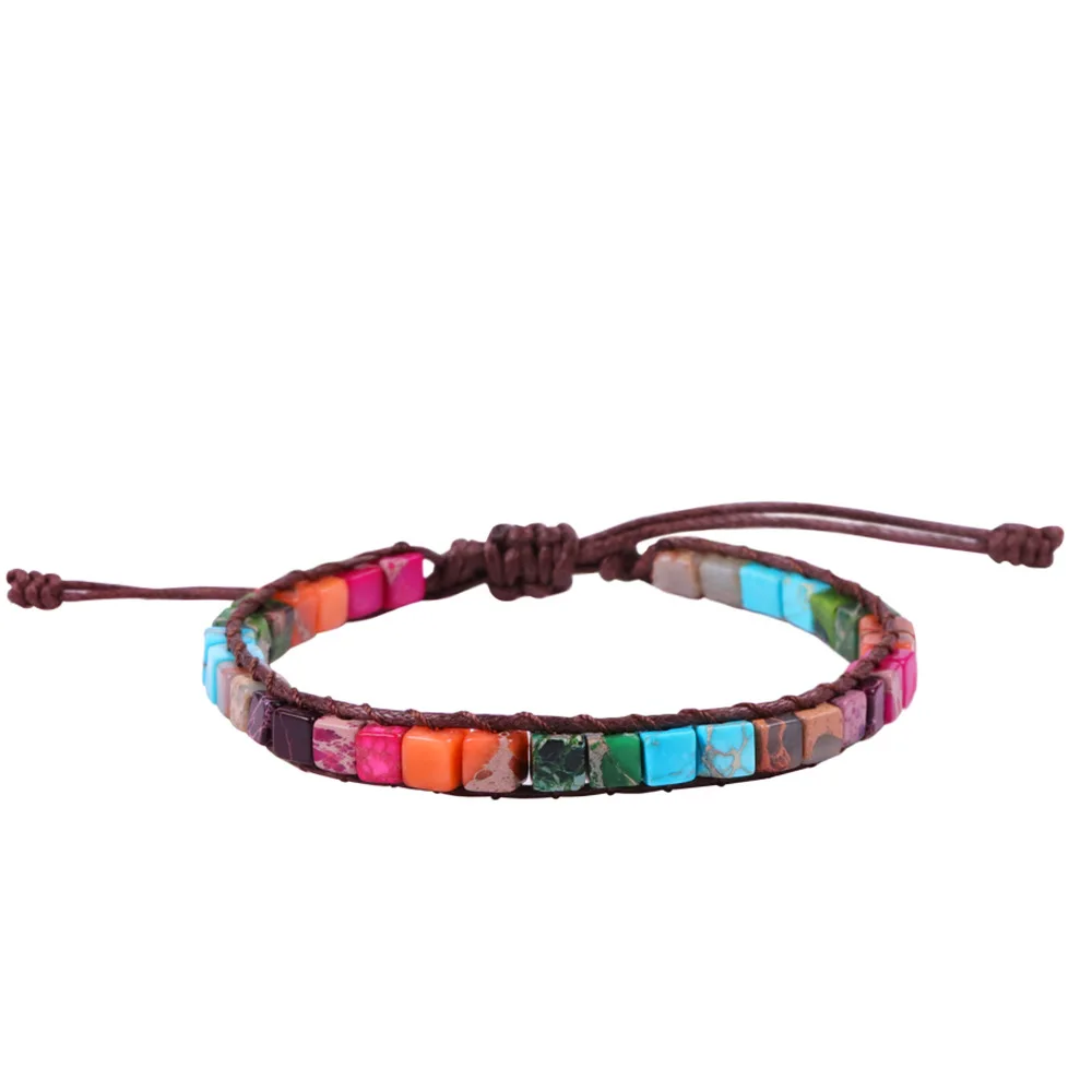 

Multi Color Stone Bracelets Rainbow Imperial Jaspers 7 Chakra Bracelet Adjustable Wrap Braided Beaded Bohemia Bracelets Womens