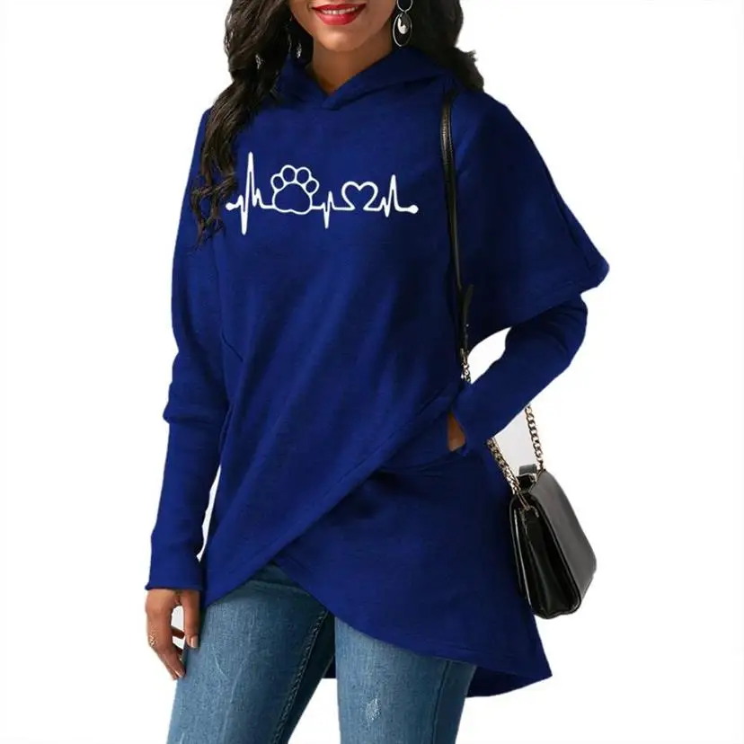 Dog Paw Love Letters Print Split Hoodies For Women Tops Hoodies Women Kawaii Sweatshirt Femmes Cotton Casual Girls Sweatshirts
