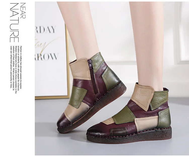 DRKANOL/; сезон осень-зима; женские ботинки из натуральной кожи; теплые разноцветные ботильоны ручной работы в стиле ретро; женская повседневная обувь на плоской подошве