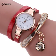 Genvivia Fashion ladies Women watch Leather Rhinestone Analog Quartz Wrist Watches Christmas Bracelet Watch relogio feminino