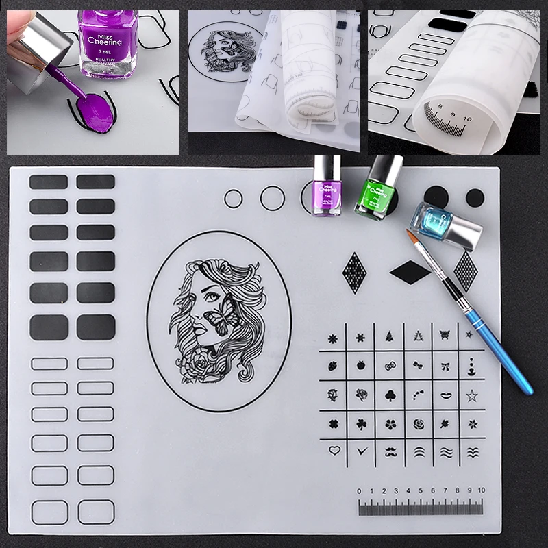 

3 Patterns Options Silicone Nail Art Stamp Stamping Mat Foldable Top Quality Washable Work Space Pad Nail Manicure Tool