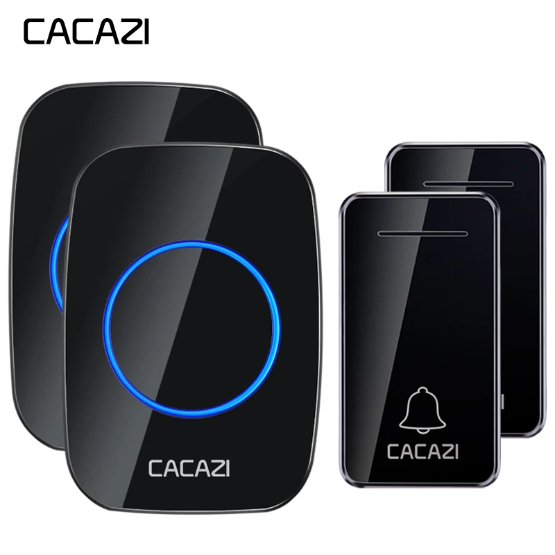 

CACAZI Wireless Waterproof Doorbell Self-powered No battery led light US EU UK Plug Home Cordless DoorBell 2 Button 2 Receiver
