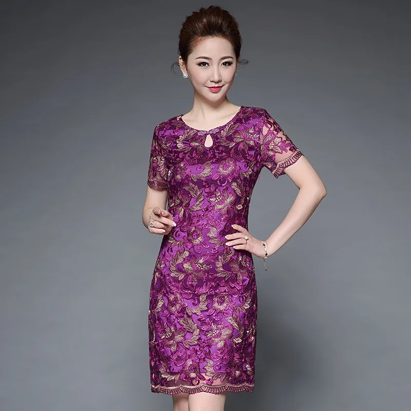 

Vintage Contrast embroidery Elegant Flower short sleeve summer dresses vestidos Business Party Women Bodycon Dress plus size