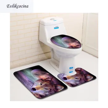 

Free Shipping 3pcs Lonely Wolf Banyo Paspas Bathroom Carpet Toilet U Type Bath Mat Set Nonslip Tapis Salle De Bain Alfombra Bano