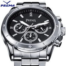 PREMA Mode Diamant Hommes Montres Résistant À L’eau Homme Horloge Hommes En Acier Plein Montre À Quartz D’affaires Noir Montres Pour Hommes Montres