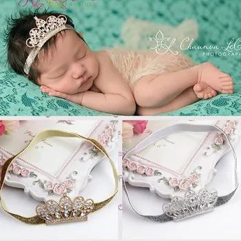 

Newborn photography props Baby girl Headbands Girls Elastic Hair Band Metal crown Headdress Headwear Cute Hair Accessories