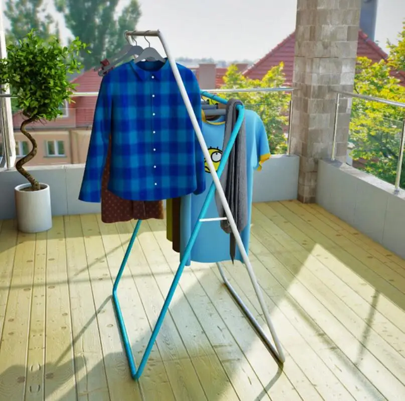 wrought iron folding clothes hanger landing type X double pole racks indoor and outdoor clothes