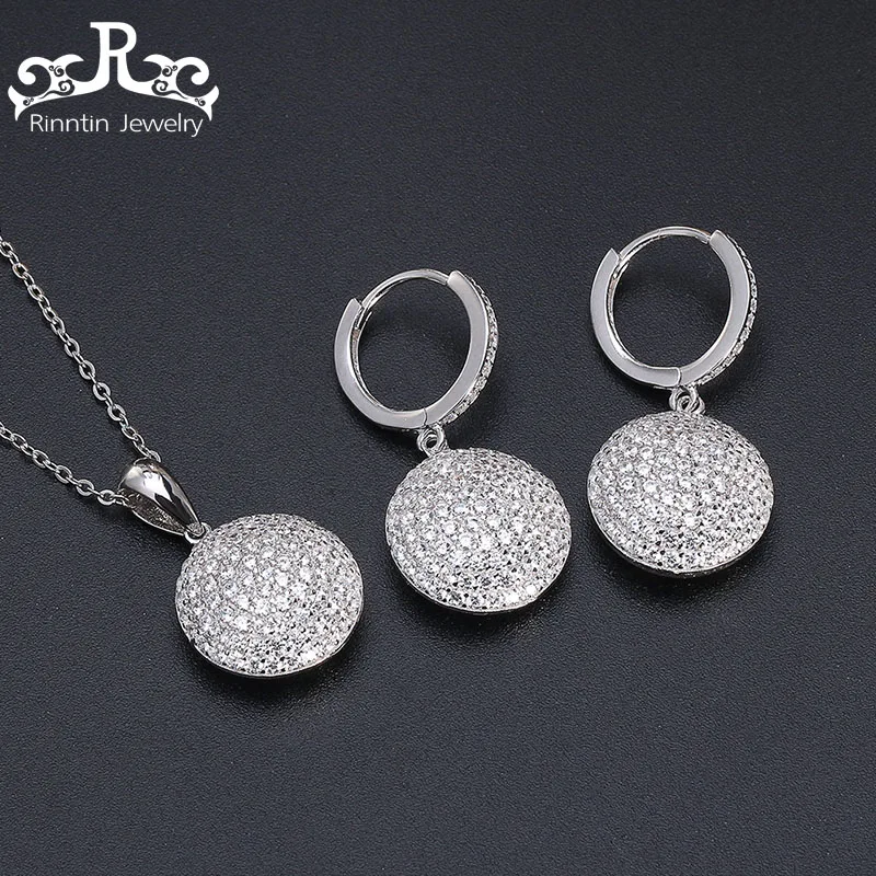 Effie queen, Стерлинговое Серебро, S925, ювелирный набор, серьги-кольца и ожерелье, блестящий, выдолбленный, круглой формы, с микро проложенным AAA CZ TSS04