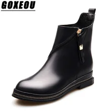 

GOXEOU Winter Womens Martin Boots Concise Casual Female Ankle leather boots Keep warm Fashion Woman Brand Cowboy Boots For Women